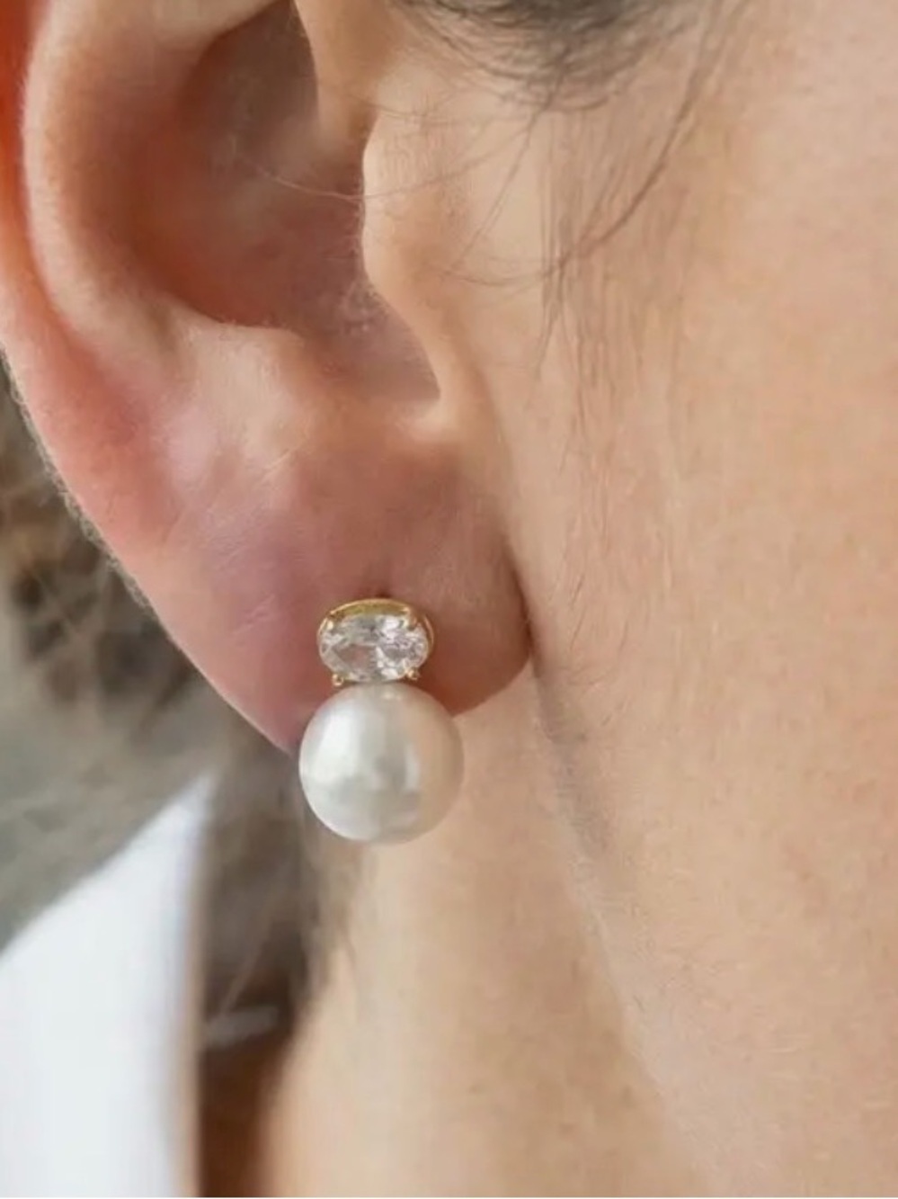 Oval CZ Pearl Stud Earrings (9715)